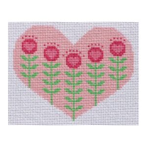 Block Print Pink Heart with Flowers