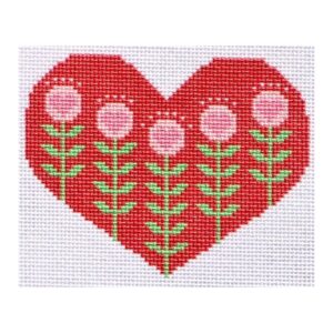Block Print Red Heart with Flowers