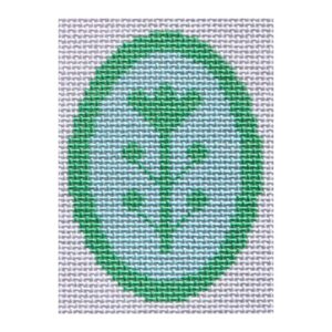 Blue & Green Block Print Flower B - Oval